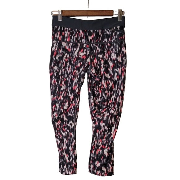 Nike Dri-Fit Compression Leggings Capri Cropped Gray Pink White Drawstring - Picture 2 of 7
